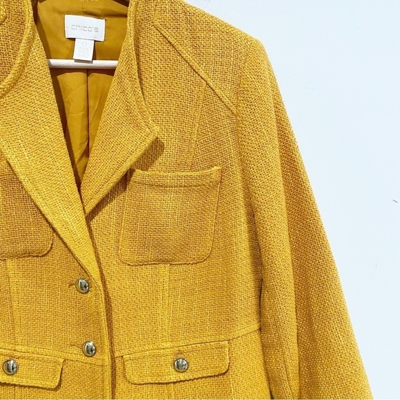 CHICO’S Modern Textured Topper Jacket Long Sleeve Yellow Gold Size 0 US 4 Small - Picture 3 of 12